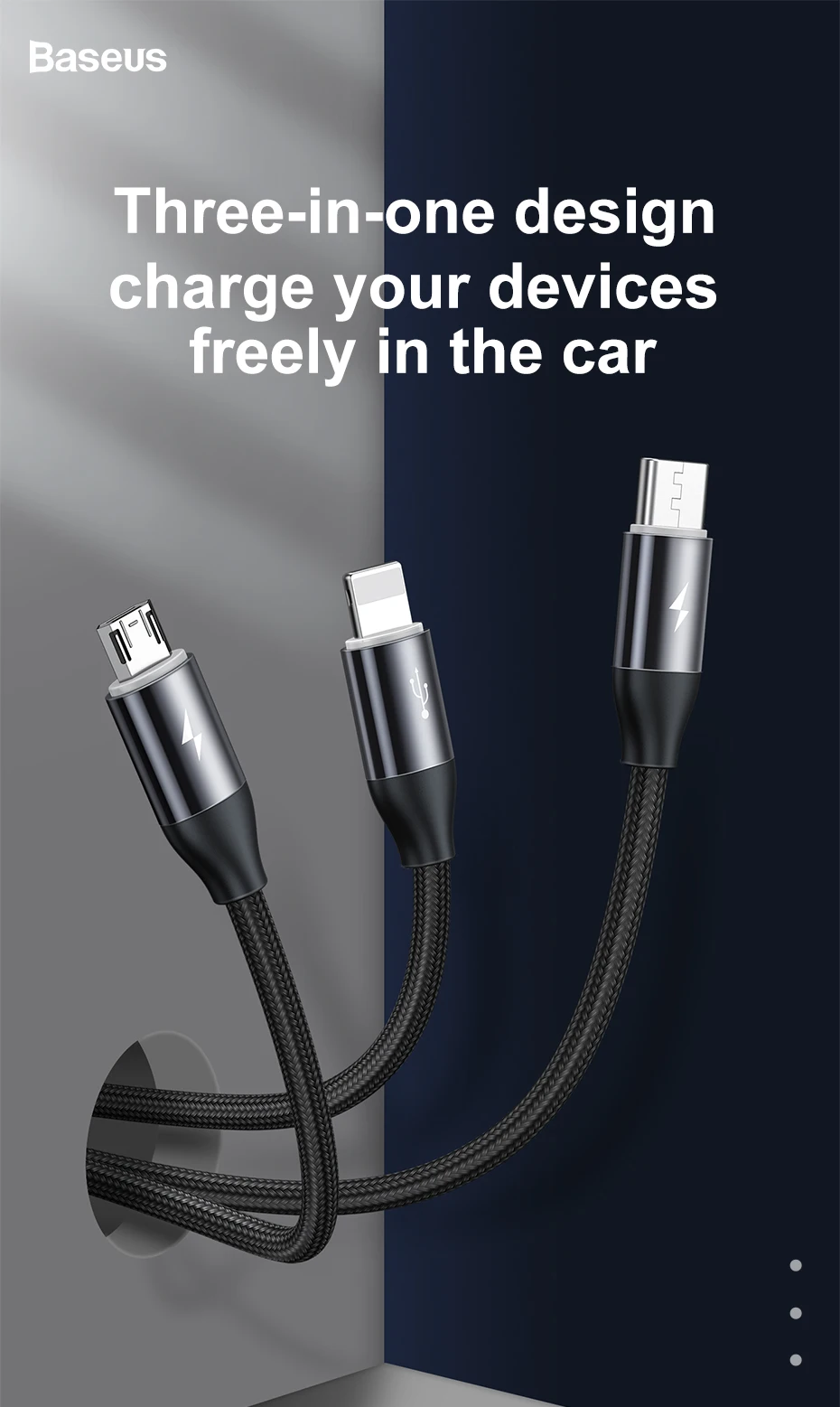 Baseus 3 в 1 USB кабель для iPhone Micro usb type C кабель для Android мобильного телефона магнитное освещение зарядное устройство кабель USBC Microusb