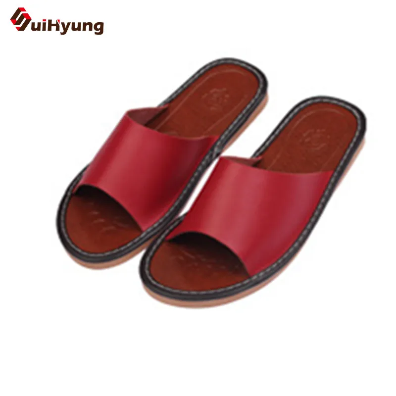 

SuiHyung Summer New Leather Slippers Soft Non-slip Home Indoor Shoes Beach Slippers Cowhide Slippers for Men and Women
