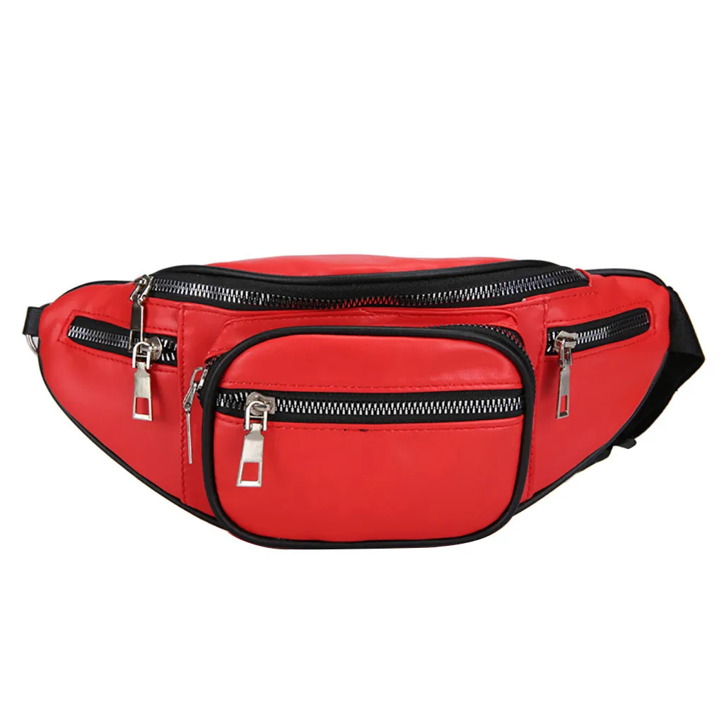 Женская и мужская нагрудная поясная сумка, одноцветная модная сумка на молнии, сумка на плечо с цепочкой, кожаная сумка на пояс, сумка на пояс, женская сумка - Цвет: Красный