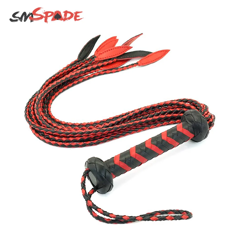 Skup 60cm czarno czerwony pleciony uchwyt ogony uchwyt skórzany flogger, ręcznie robiony bicz koński, wyścigi konne flogger, darmowa wysyłka knout