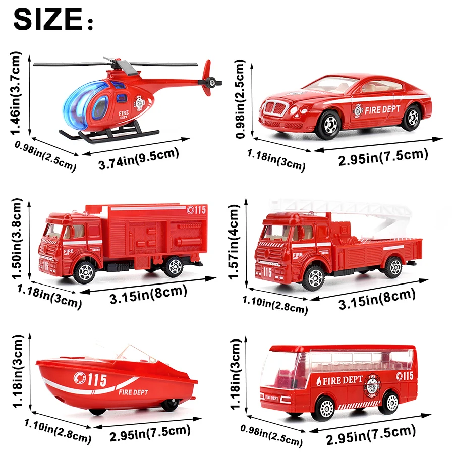 6 видов литья под давлением пожарная машина Мини Сплав Glide Модель автомобиля игрушки пластиковые транспортные средства игрушки вертолет, катер подарки для мальчиков детская игра