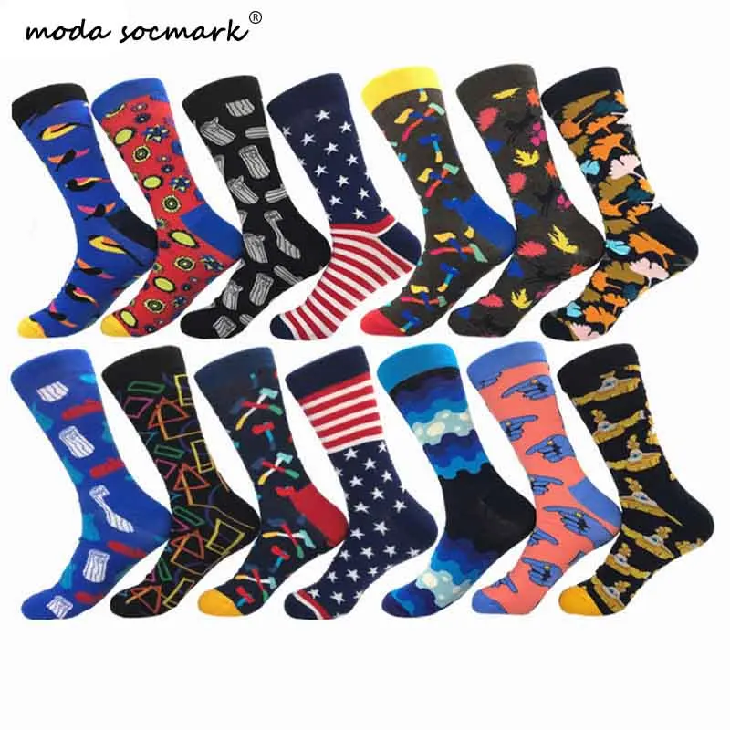 

Moda Socmark 2020 New Hip Hop Cotton Men's Socks Harajuku Happy Funny Ax Leaf Comb Dress Socks for Male Wedding Christmas Gifts