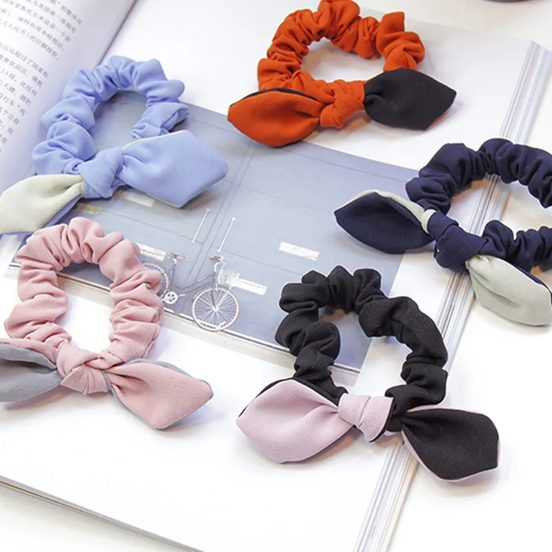 

Fashion cute Bunny Ear bow knot hair rope tie Elastic hairband Ponytail Holder girls women headwear wedding hair accessories
