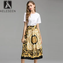 AELESEEN подиумная юбка с принтом женская летняя модная Высококачественная Роскошная плиссированная винтажная юбка миди с королевским принтом Новинка