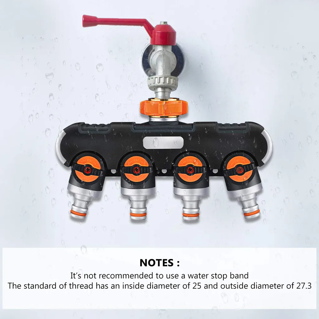Разветвитель для садового шланга 4 пути прорезиненный кран соединители шланга адаптер распределитель воды Орошение Для цветников газонов#3/6