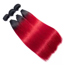 Темно-корень ombre Волосы remy расширение OT 130 Красный Ombre Цвет человеческие волосы бразильский Staight 3bundles ombre роза красная предварительно- цвет ed