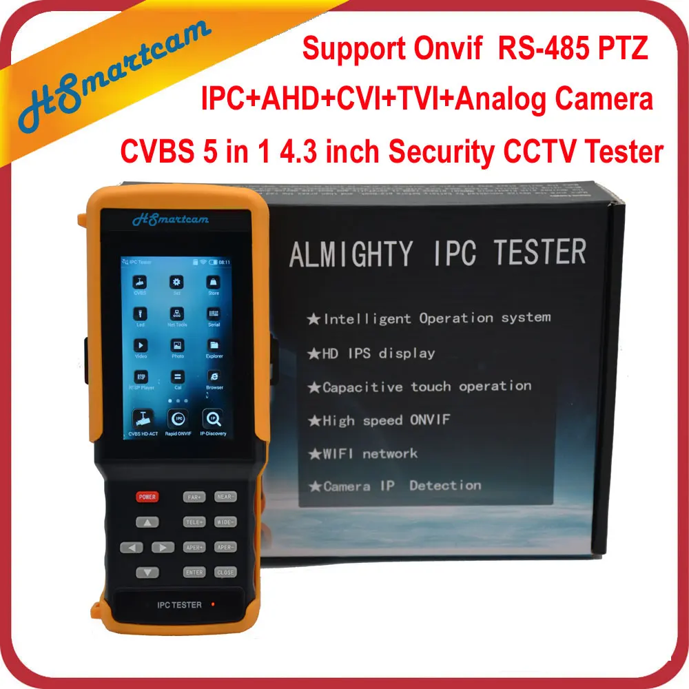 

4.3" HD WiFi CCTV Tester Monitor AHD CVI TVI Analog CVBS RS485 1080P IP Camera Tester Support POE ONVIF Hikvision Dahua Camera