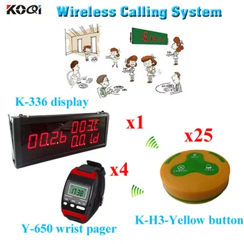 Buy Wireless Counter Communication System For Restaurant With 433.92mhz 1 Led Display + 4 Watch Pager + 25 Call Button