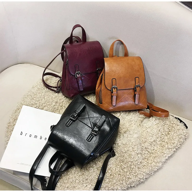 

Vintage Leather Backpack Women's Casual Bag Women's Retro School Bags For Teenage Girls Waterproof Female Travel Backpacks Woman