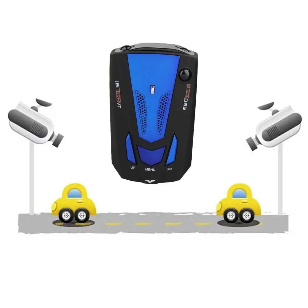 Натуральная автомобиля Антирадары V7 оповещения на английском и русском языке 360 градусов лазерный Авто Светодиодный Дисплей оповещения 16 Диапазонный автомобильный Скорость ограниченное - Название цвета: Синий