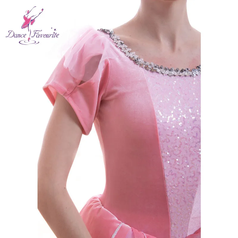18701 розовая балетная пачка для девочек, Женский бархатный лиф, балетная пачка, длинное романтическое балетное платье, танцевальная одежда для балерины, танцевальный костюм