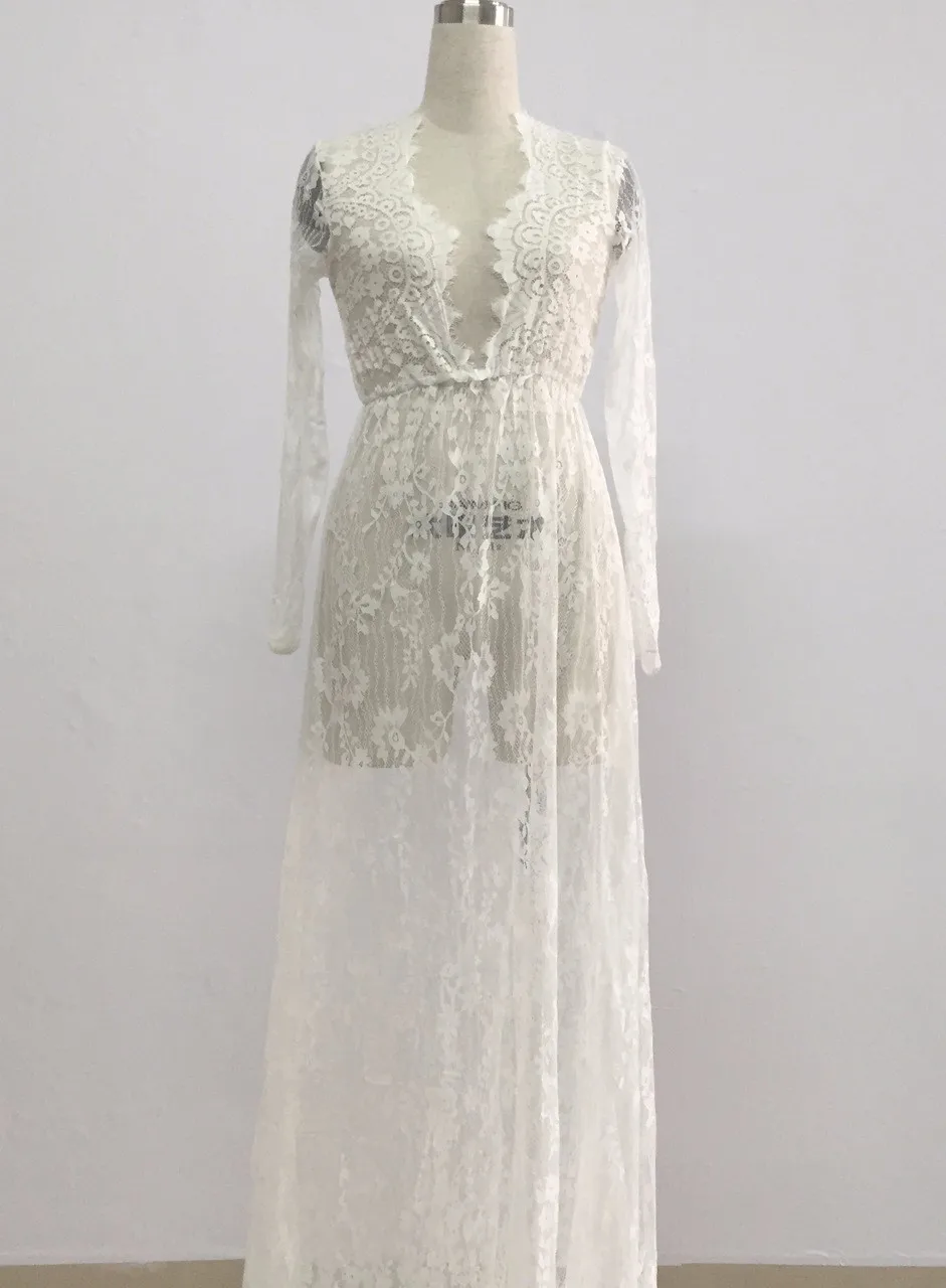 2016-Lace-Transperant-White-Maternity-Long-lace-Dresses-Pregnant-Photography-Props-Fancy-Pregnancy-Summer-Style-Beach (2)
