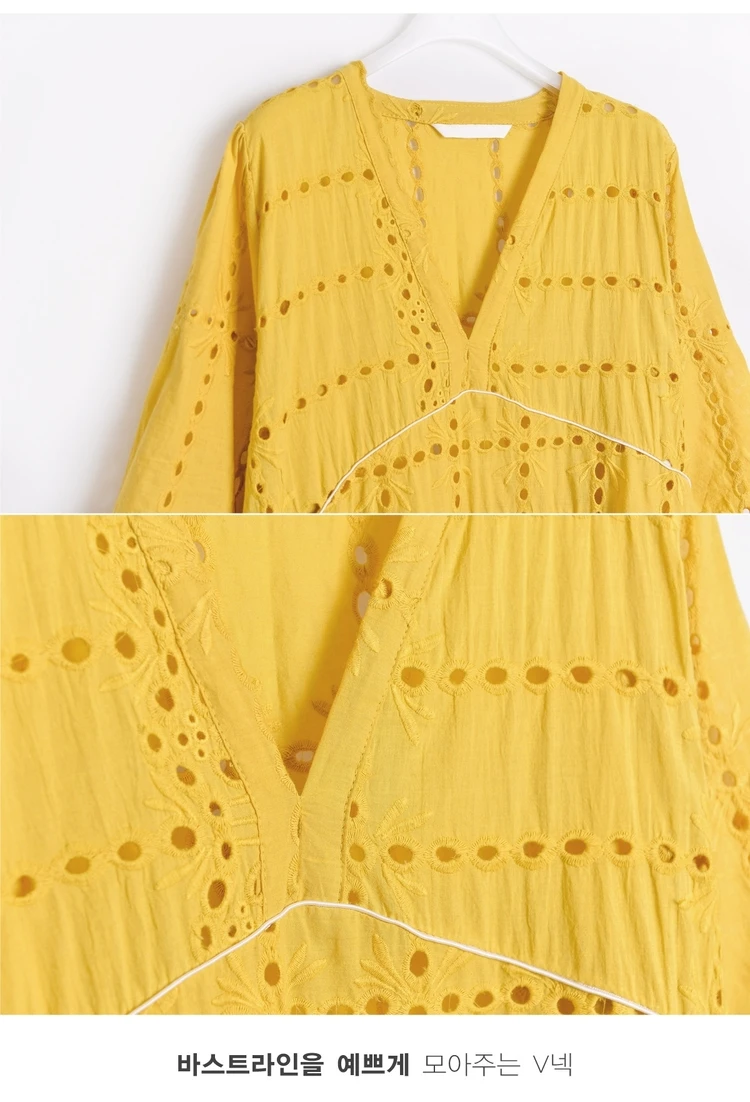 Palenda Открытое платье Бохо свободный узор мягкая ткань досуг желтый свободный размер женская летняя одежда
