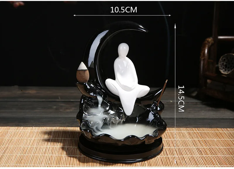 HOUSEEYOU керамический белый маленький Монах Будда обратный поток ладан горелка держатель домашний декор ароматерапия водопад Будда курильница