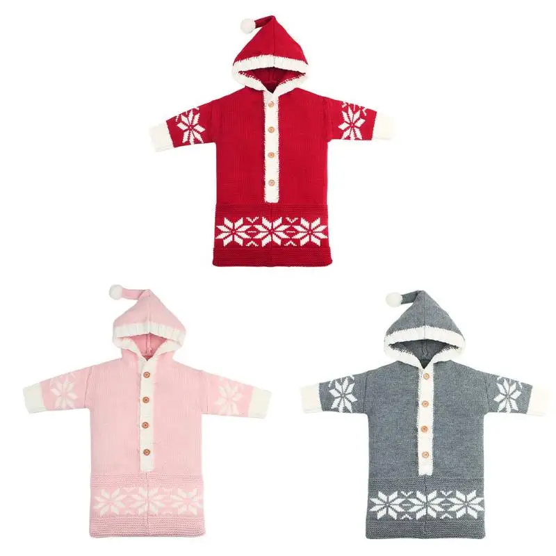 

Baby Hooded Sleeping Bag Newborn Cute Knit Swaddle wrap Decor Warm Infant Stroller Sleepsacks baby Christmas Pompon