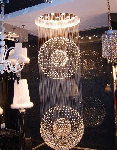 

13 LED Bulbs W31.5" X H88" Crystal Chandelier Round Double Sphere Pendant Lamp RainDrop Hanging Suspension Light Lighting