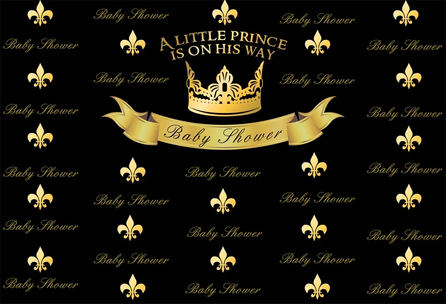 Laeacco Baby Shower Backdrops For Photography A Little Price Is On His Way Gold Crown Family Party Photo Backdrops Photo Studio