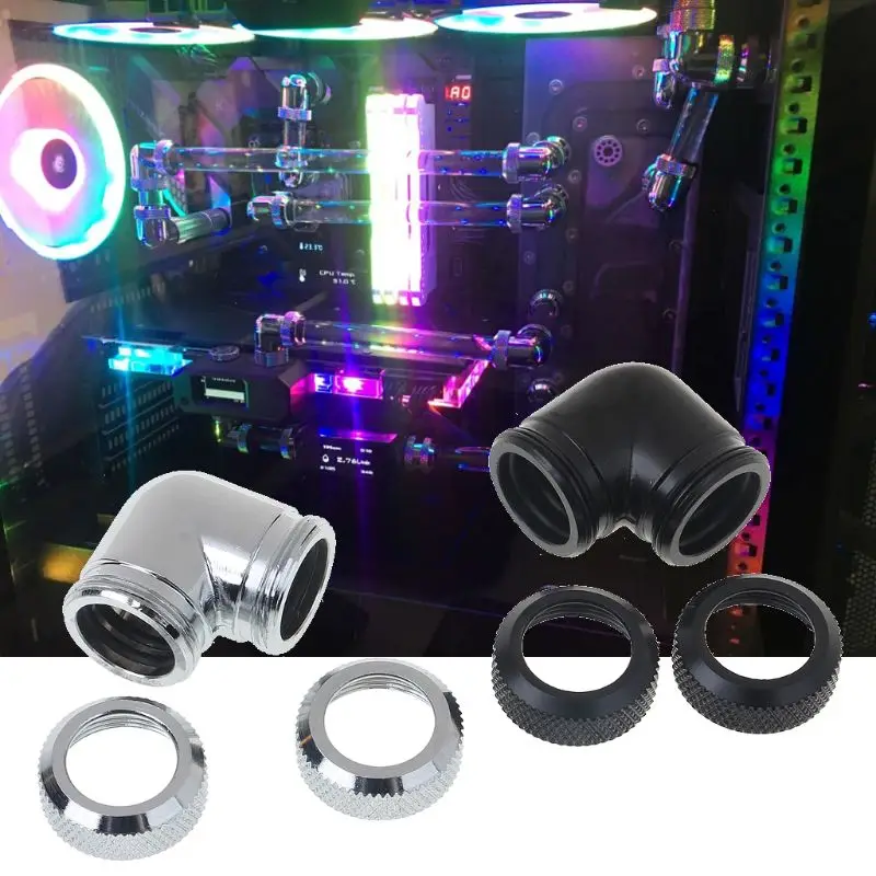 Water Cooling G1/4 Thread 90 Degree Elbow Adapter Tube Connector 14mm Rigid Hard Tube Connector Water Block Fittings