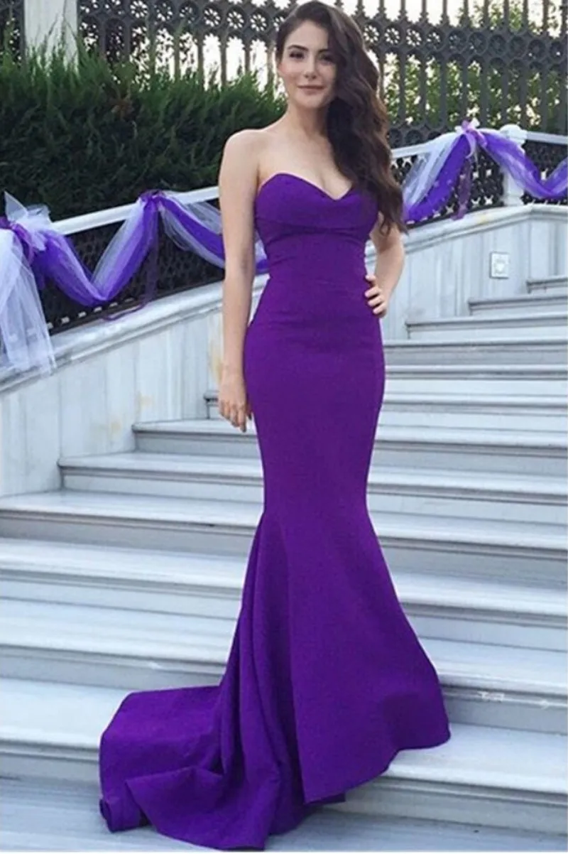 Сексуальное сатиновое облегающее свадебное платье русалки без бретелек фиолетовое длинное осенне-зимнее вечернее платье макси элегантное платье на шнуровке - Цвет: Фиолетовый