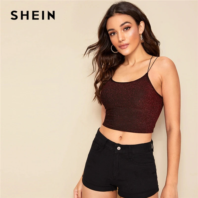 SHEIN Стильный Повседневный Топ На Тонких Бретельках, Базовый Укороченный Топ