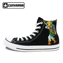 Boys Girls Converse Chuck Taylor Black Sneakers The Legend of Zelda Design Hand Painted High Top Canvas Shoes Man Woman