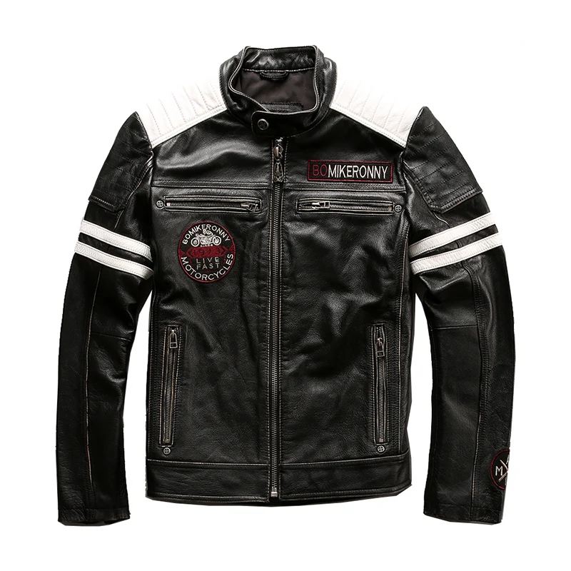 Buy men's high quality cow leather outwear mens cowhide genuine leather vintage rider jacket NL-1628