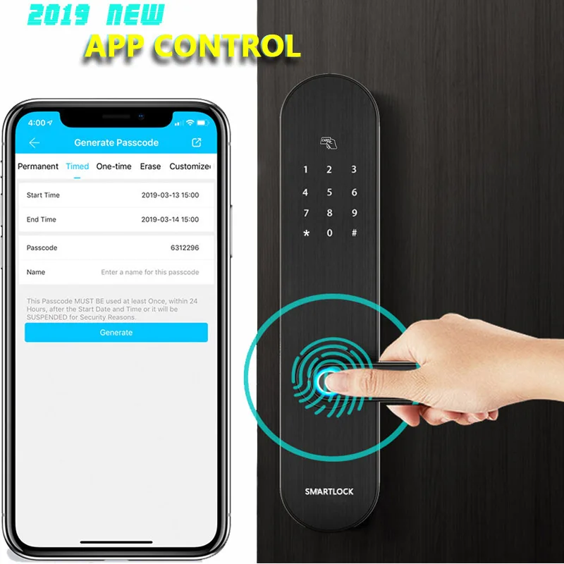 Приложение Bluetooth wifi-шлюз дверной замок отпечатков пальцев смарт-замок код IC карточные замки противоугонные электронные замки черный D6