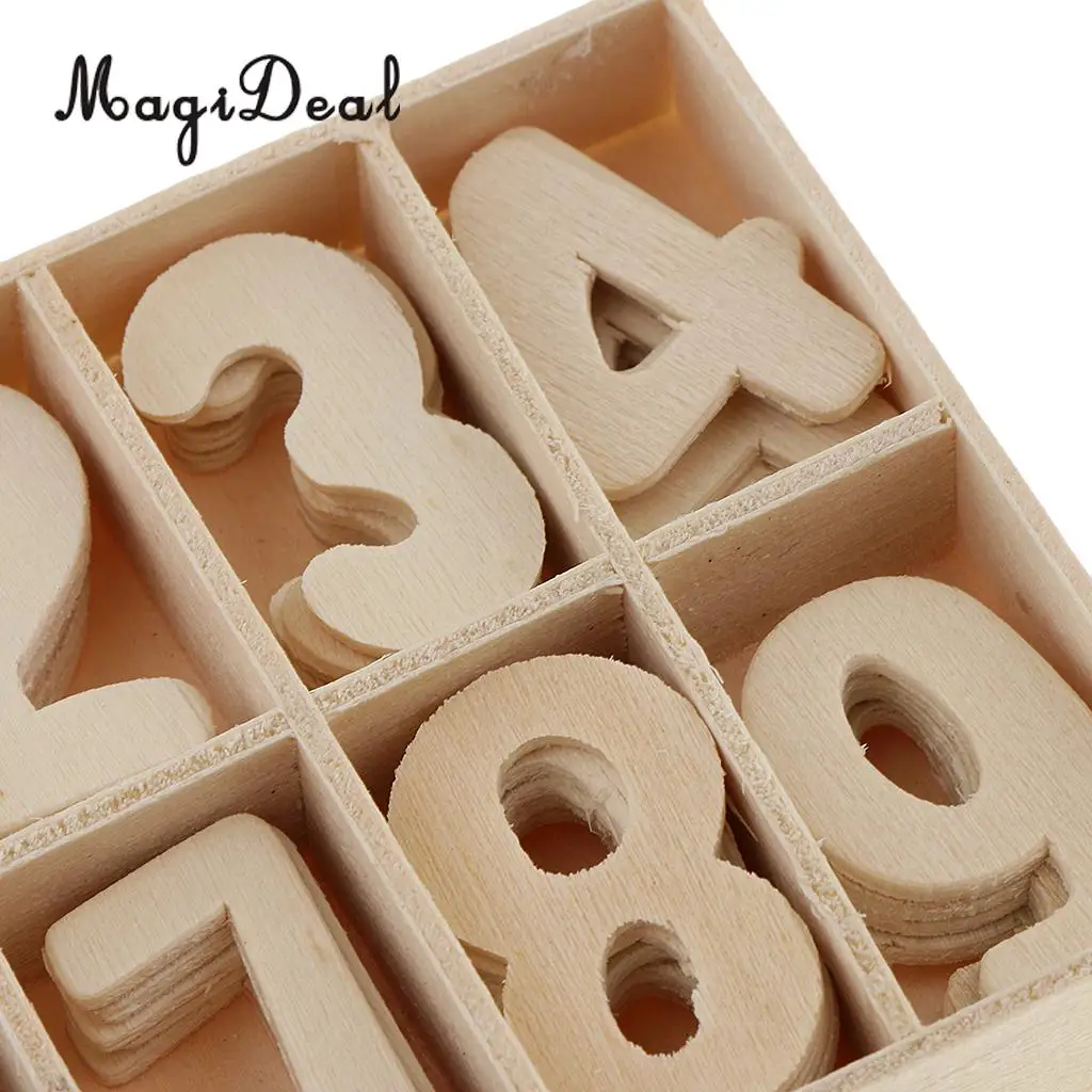 Complete 0-9 Wood Wooden Numbers Craft Home Decoration Wedding Birthday Figurines Miniatures with Storage Tray Kids Learning Toy