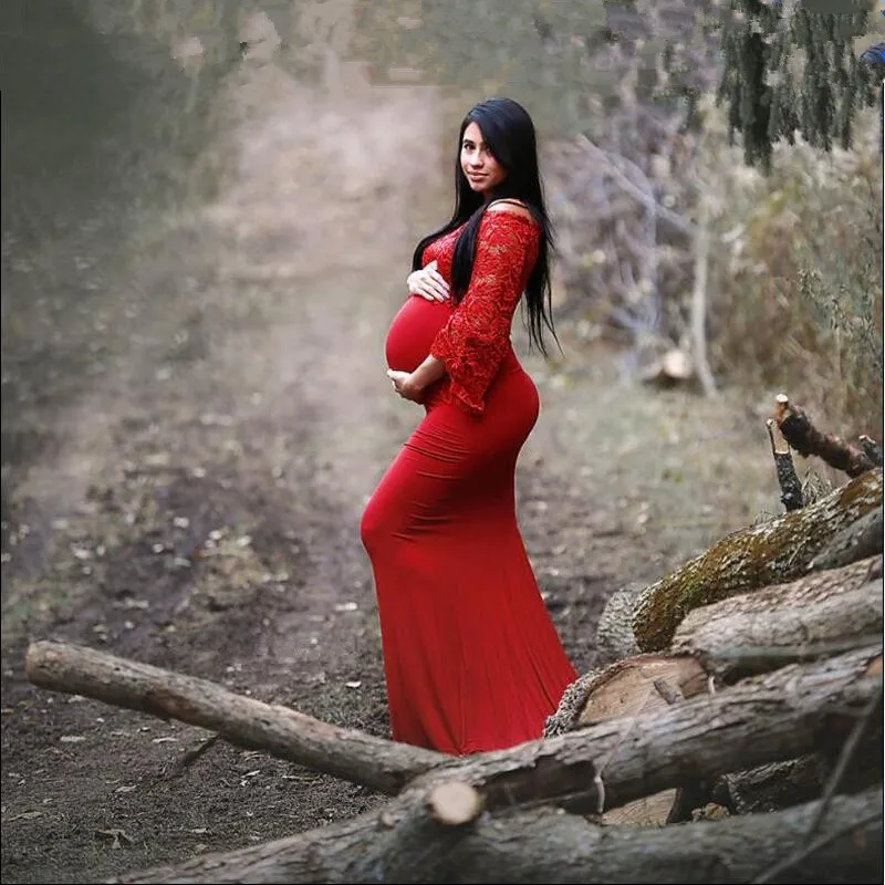 Maternity Photography Props Dresses Plus Size Sexy Lace Fancy Pregnancy Prom Party White Gown Dress Vestidos | Мать и ребенок