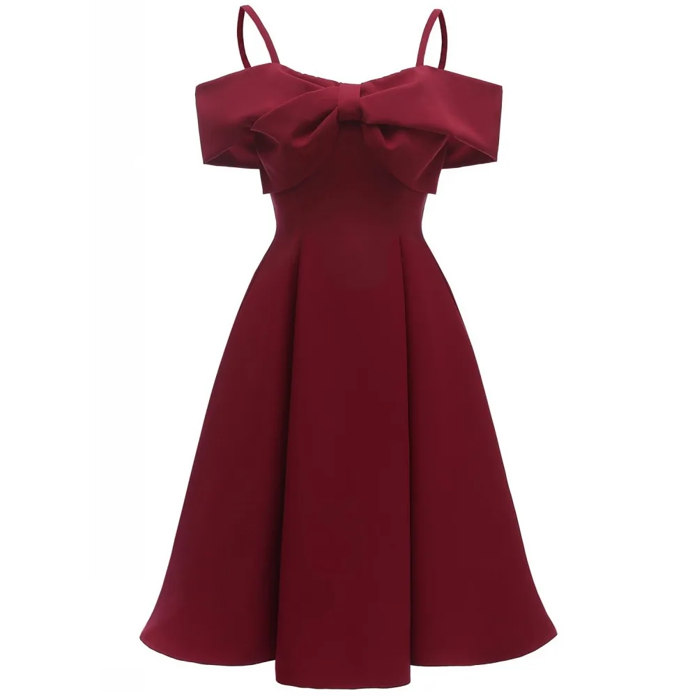 

2019 Summer Retro Party Sexy Beach Women Midi Dresses Casual A-Line Office Lady Vintage Spaghetti Strap Bowknot Female Dresses