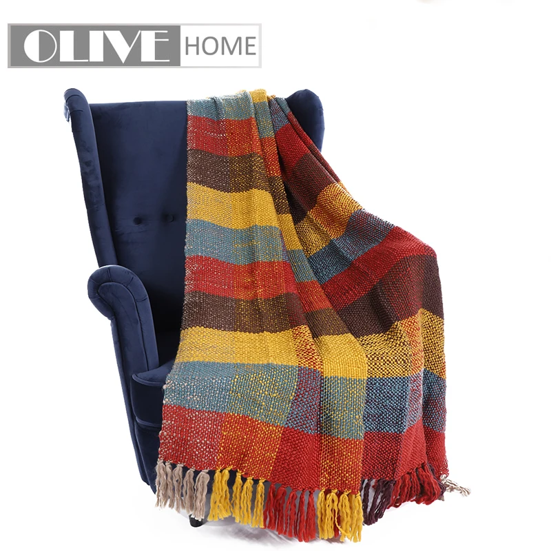 

Battilo Cross Woven Throw Blanket in Bright Fun Colors with Tassel Ends 60"x50"