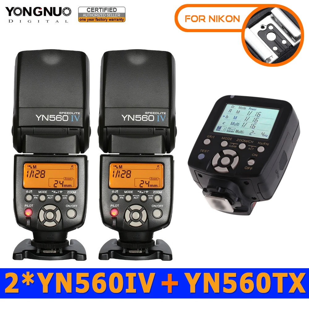 

2pcs Yongnuo YN560IV 560IV Speedlite Speedlight + YN560-TX Wireless Flash Controller for Nikon DSLR D100 D90 D80 D3000 D5000