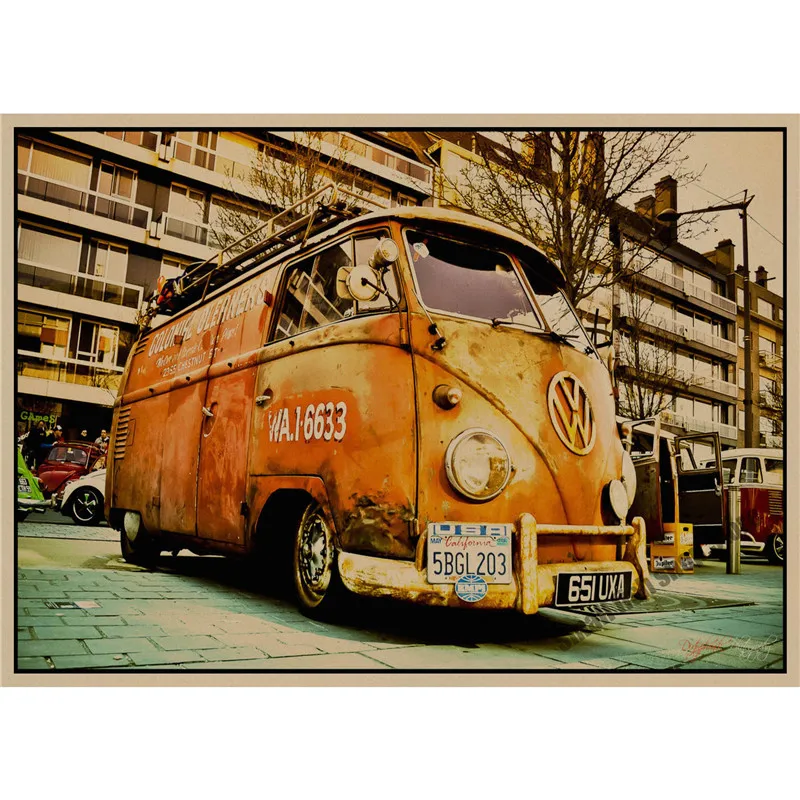 Винтажный Классический Фольксваген автомобиль VW тип мини автобус ретро плакат, крафт-бумага для бара кафе домашний декор живопись Наклейка на стену