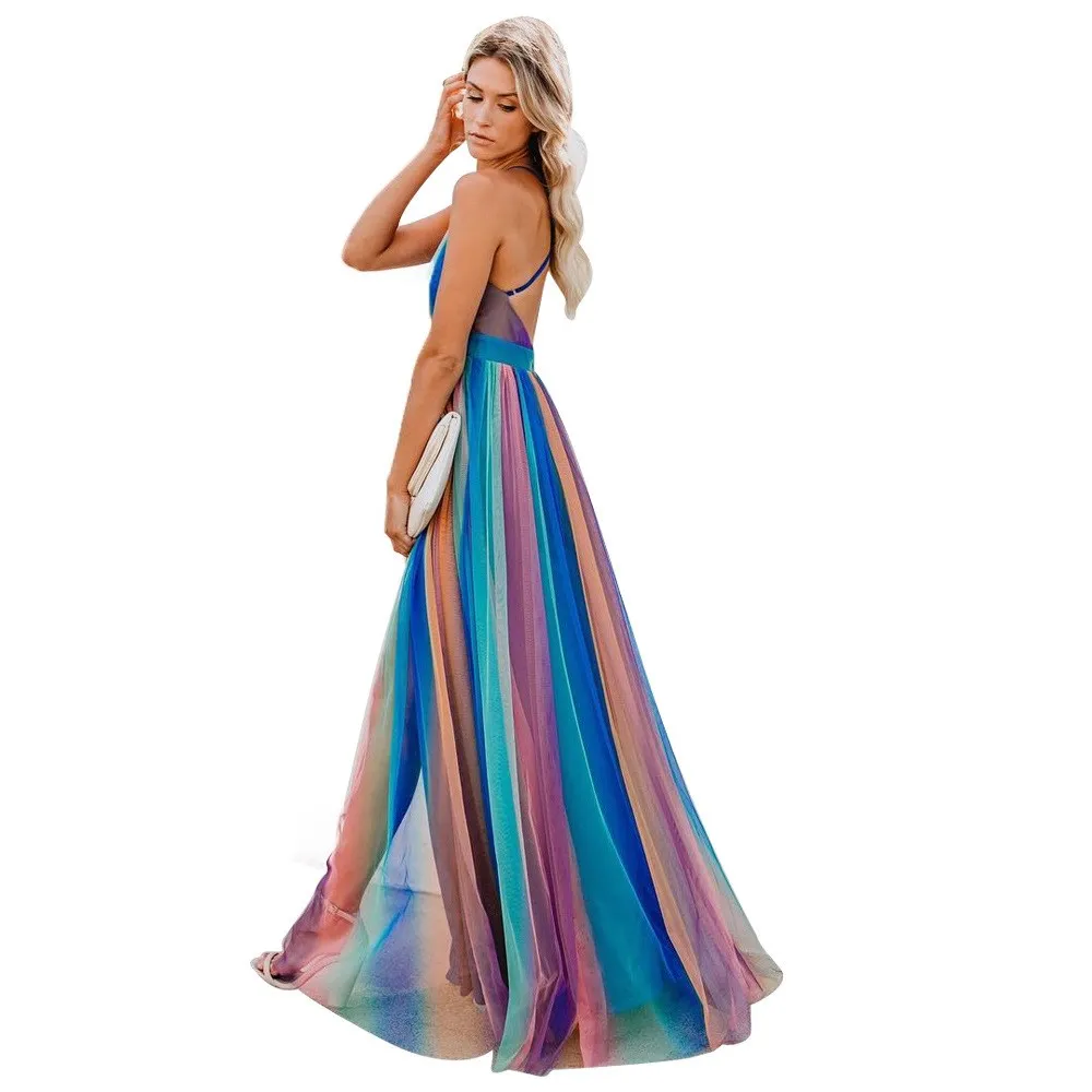 

Fashion 2019 Summer Bohemian Print Long Dresses Sexy Elegant Chiffon Badnage Dress