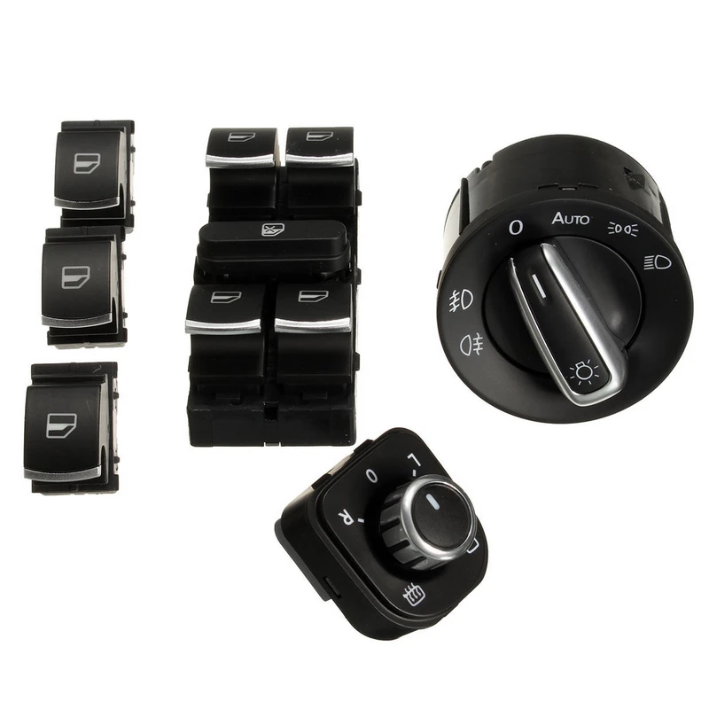 Newest 6pcs Window Mirror Headlight Switch Set For  Passat B6 CC Golf MK6 Jet-ta