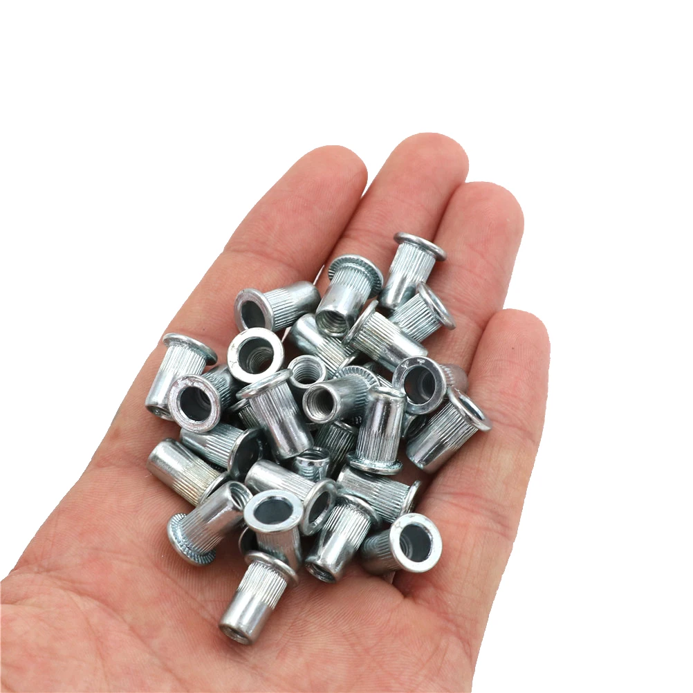 

30pcs 0.2 Inch M5 Blue White Zinc Rivet Nut Insert Nutsert Knurled Nuts Cap Threaded Flat Head Rivet Insert Nutsert Nuts Tool