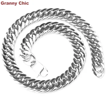 

Granny Chic 17mm 18"-40" Men's Shinny Polished Silver Stainless Steel Curb Link Chain Necklace No Fade or Tarnish
