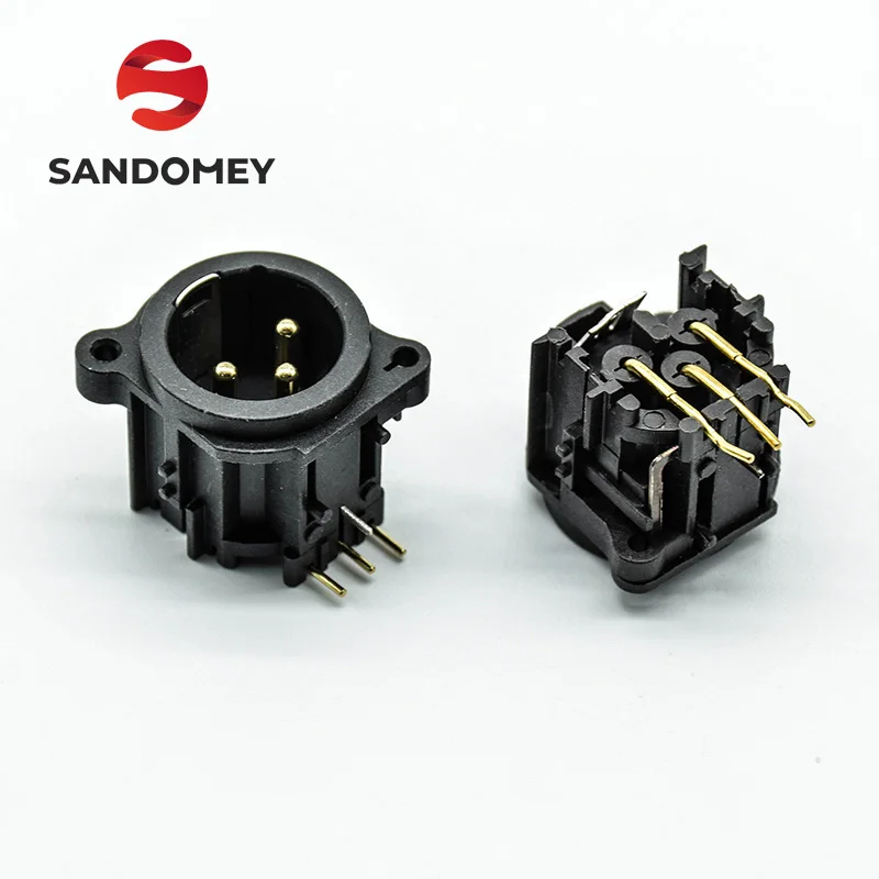 

2Pcs/lot 3Pole Gold Right Angle XLR Male Chassis PCB Panel Socket Connector For Mic