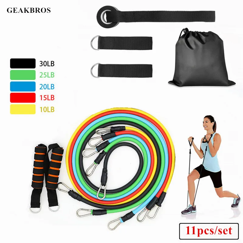 

11pcs/set Resistance Bands Yoga Pull Rope Fitness Exercises Workout Bands Crossfit Latex Tubes Expander Elastic Body Training