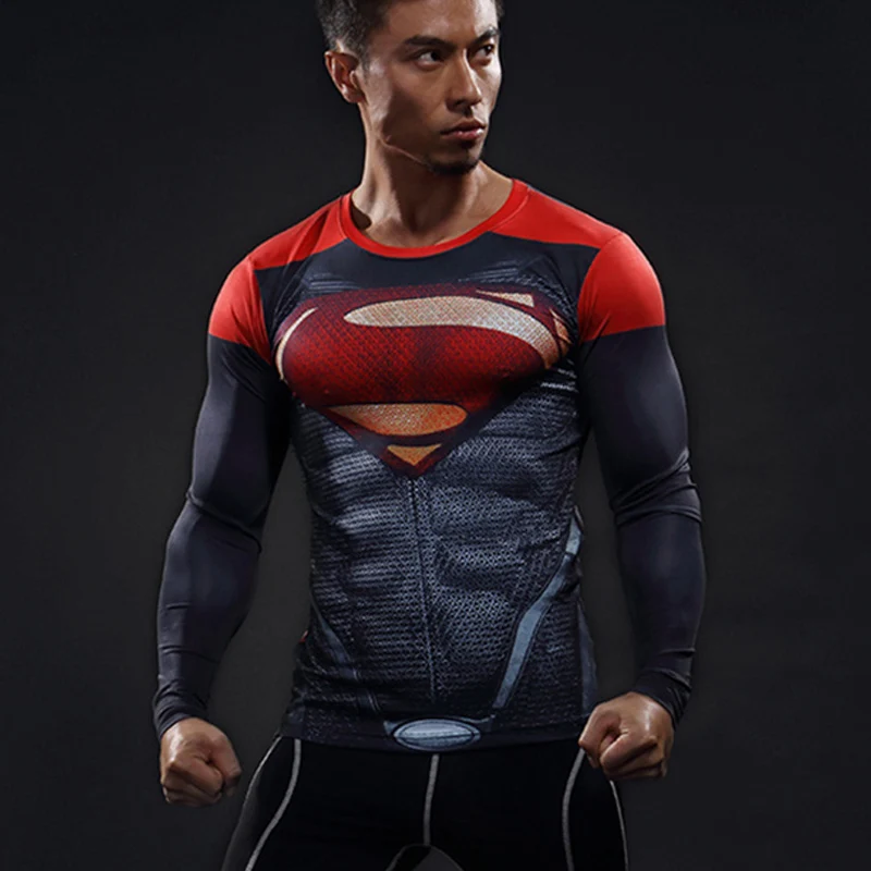 

Men Cycling Base Layers Long Sleeve Compression Shirt 3D Anime Superhero Superman Tights Fitness Men Sports Underwear Clothing