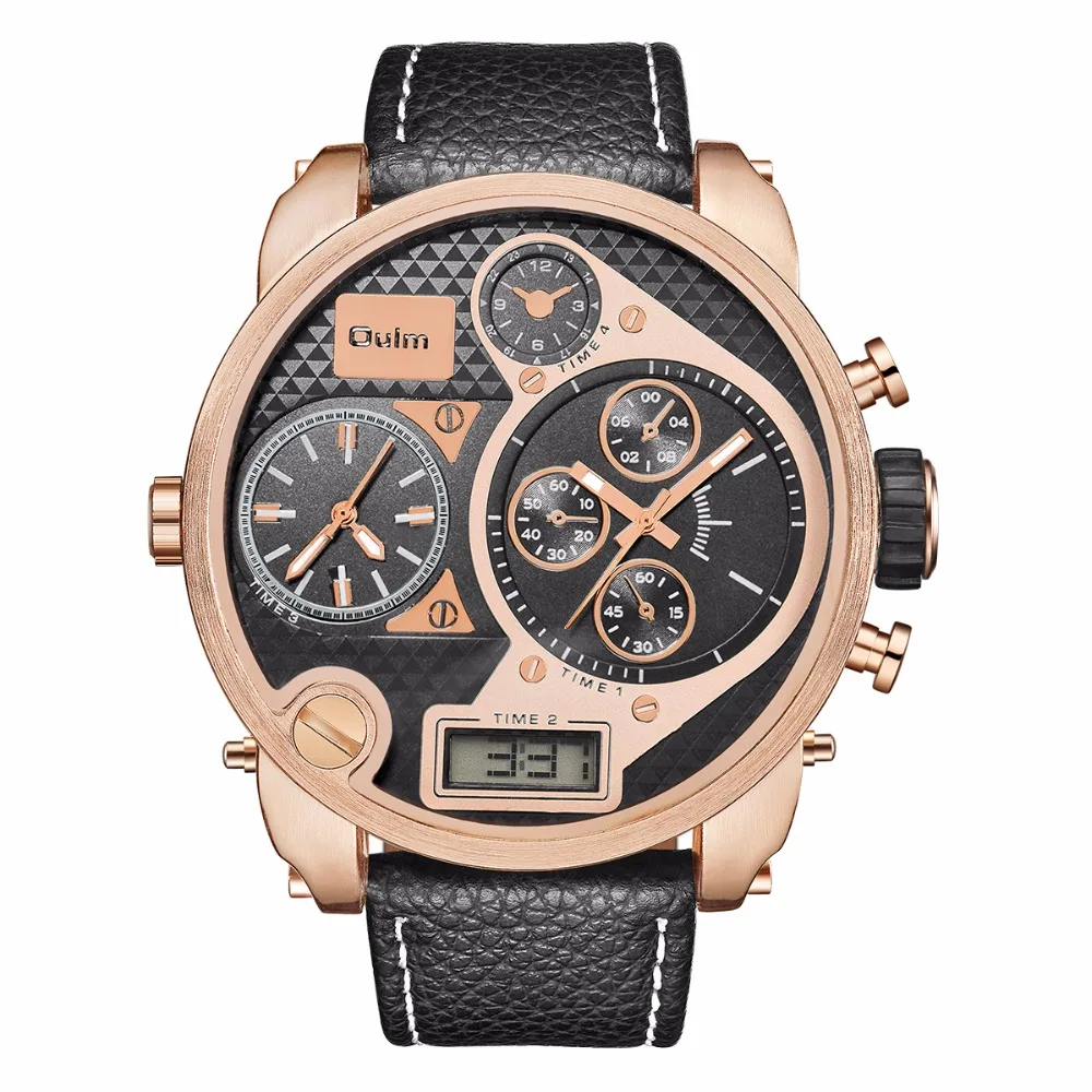 

2018 Oulm 9316 Brand Watch Luxury Dual Display Clock Male Leather Military Large Dial Army Men Quartz Digital Sports Wrist Watch
