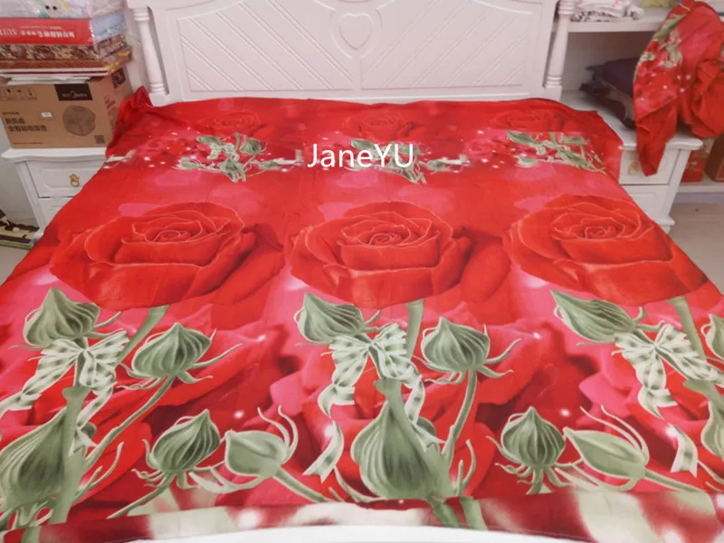 JaneYU 4 шт. king size роскошное 3D постельное белье с рисунком розы наборы красный цвет одеяло набор покрывало простыня наволочка для свадьбы