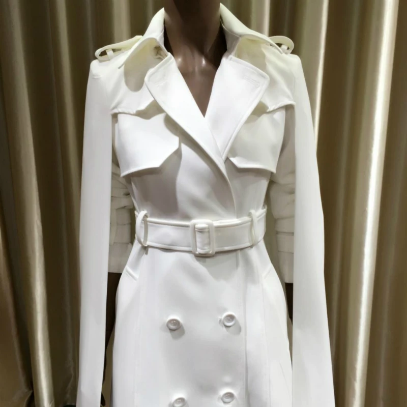 Женский двубортный плащ в белую полоску 293|cloak white|coats coatscoat trench coat |