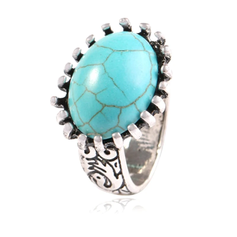

New Fashion Blue Oval Turquoises Exaggerated Style Ring For Women Jewelry Gift