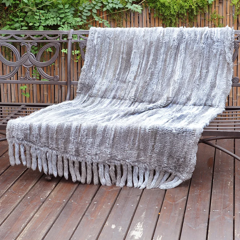 

CX-D-20G Winter Warm Sofa Throw Hand Knitted Genuine Rabbit Fur Throw