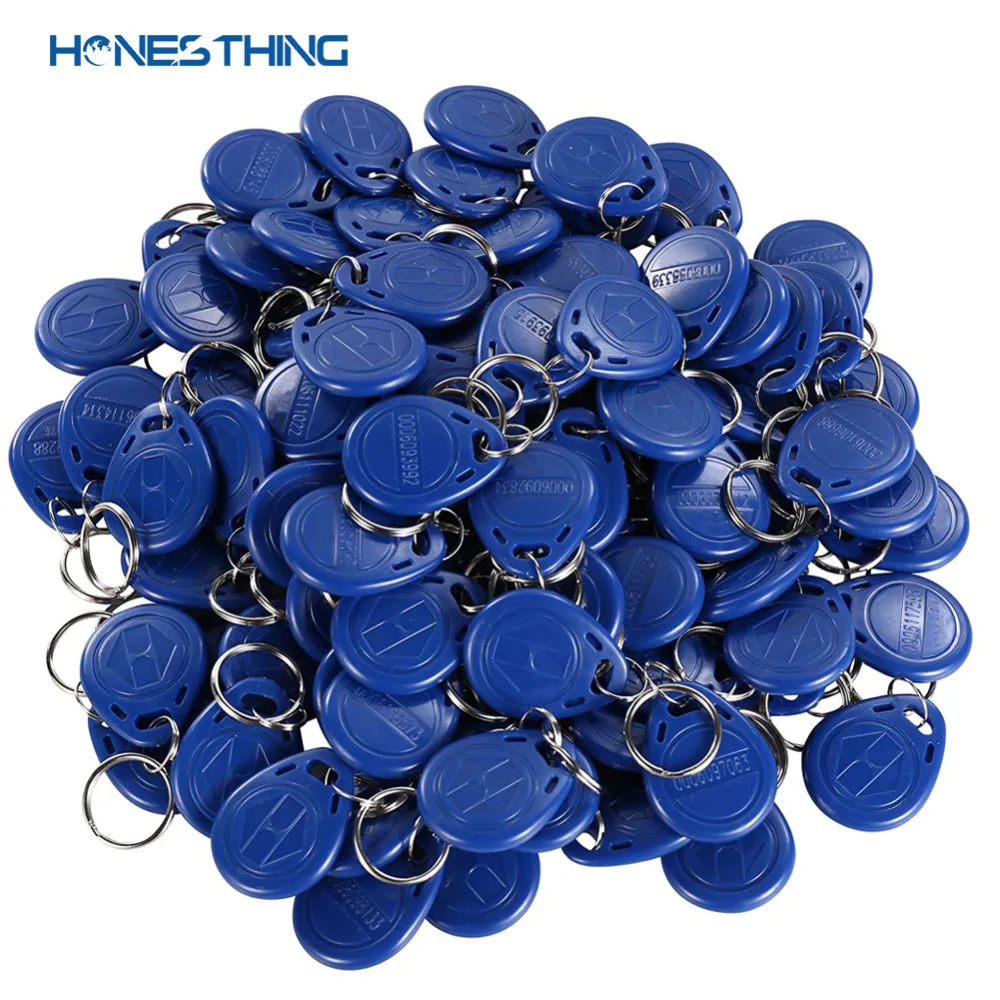 HonesThing 100PCS Waterproof Proximity 125KHz EM-ID Card Token Tag Keychain RFID Keyfob for Door Access Control Lock(Read Only) 1