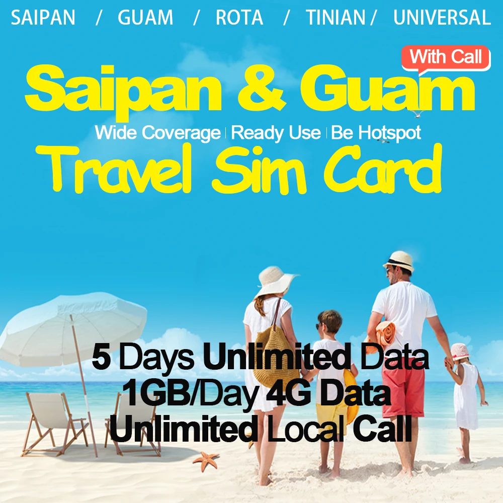 

Mewfi Saipan Guam Travel Sim Card 5Days Unlimited Data 1GB/Day 4G Data+Unlimited Local Call IT&E Network Mobile Phone Sim Card