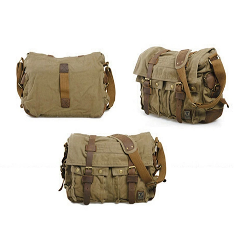 ABDB Men's Vintage Canvas Leather School Military Shoulder Bag Messenger Sling Crossbody Bag Satchel ABDB Men's Vintage Canvas Leather School Military Shoulder Bag Messenger Sling Crossbody Bag Satchel