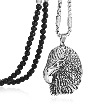 

Men Punk Titanium Steel Skull Pendant Necklace,Black Natural Stone Chain 26" Link for Men Jewelry