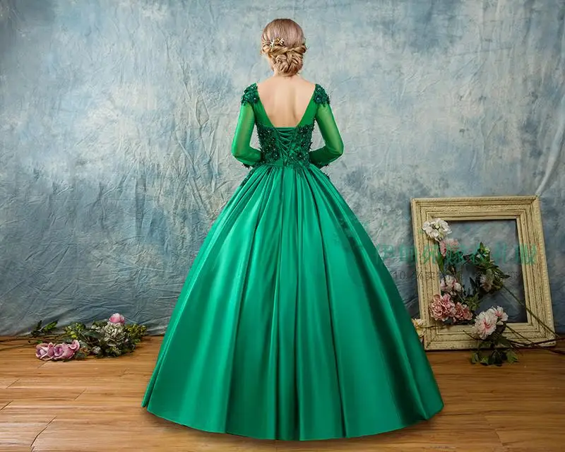 Пышные платья с длинными рукавами; Цвет зеленый, красный; бальное платье из сатина с кружевом; элегантные милые платья 16; Vestidos Quinceanera 15 Anos